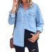 Jofemuho Women's Spring Long Sleeve Pocket Denim Jean Shirts Button Down Shirt Business Blouses