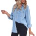 Jofemuho Women's Spring Long Sleeve Pocket Denim Jean Shirts Button Down Shirt Business Blouses