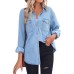 Jofemuho Women's Spring Long Sleeve Pocket Denim Jean Shirts Button Down Shirt Business Blouses