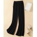 Womens Plus Size Linen Pants Wide Leg Palazzo Trousers High Elastic Waist Flowy Pants Culottes with Pockets