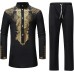 HEFASDM Men's African Dashiki 2 Piece Suit Traditional Long Sleeve Kurta and Pants Outfits Set