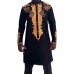 HEFASDM Men's Long Sleeve African Dashiki Traditional Gold Print Button Down Shirts