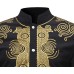 HEFASDM Men's Long Sleeve African Dashiki Traditional Gold Print Button Down Shirts