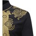 HEFASDM Men's Long Sleeve African Dashiki Traditional Gold Print Button Down Shirts