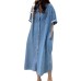  Jofemuho Women Denim Shirt Dresses Short Sleeve Long Button Down Shirt Dress