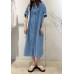  Jofemuho Women Denim Shirt Dresses Short Sleeve Long Button Down Shirt Dress