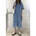  Jofemuho Women Denim Shirt Dresses Short Sleeve Long Button Down Shirt Dress